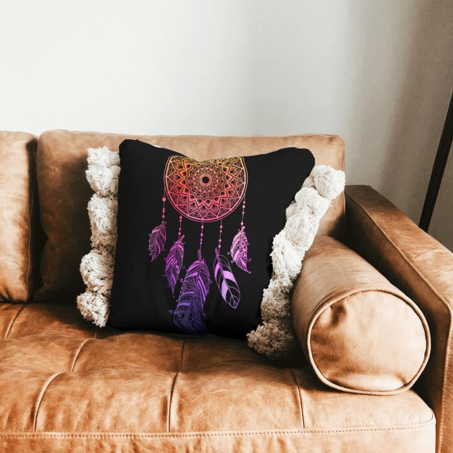 purple dreamcatcher aboriginal feather Symbol Throw Pillow (Creator Uploaded)