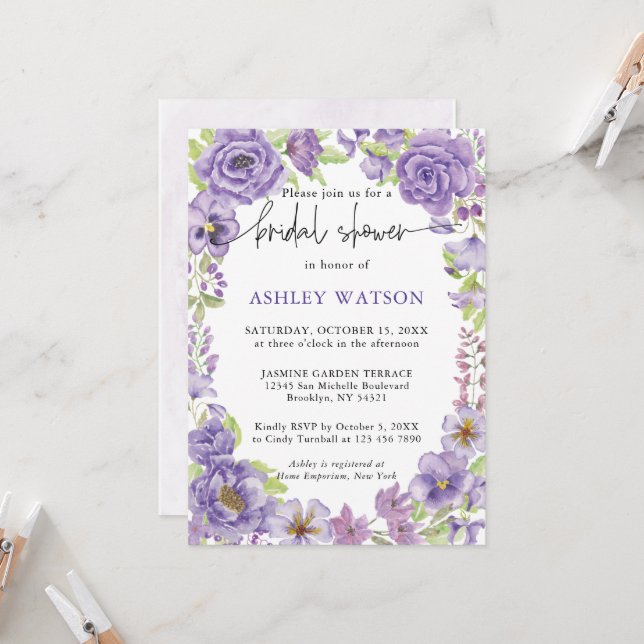 Purple dreams stylish Bridal Shower Invitation (Front/Back In Situ)