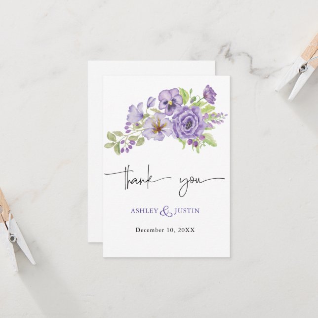 Purple dreams stylish florals Thank You Card (Front/Back In Situ)