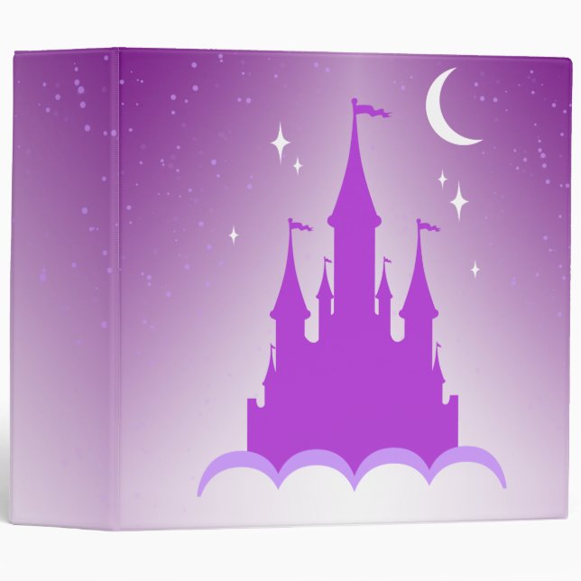 Purple Dreamy Castle In The Clouds Starry Moon Sky Binder (Front/Spine)