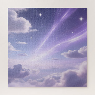 Purple Dreamy Sky Aurora Clouds Stars Jigsaw Puzzle