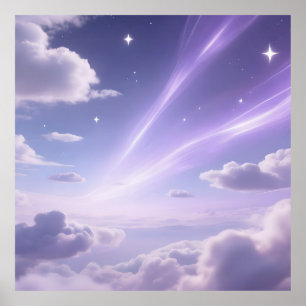 Purple Dreamy Sky Aurora Clouds Stars Poster