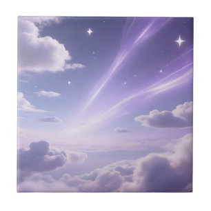 Purple Dreamy Sky Aurora Clouds Stars Tile