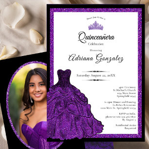 Purple Dress and Tiara Custom Photo Quinceanera Invitation
