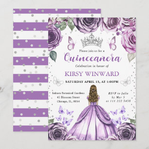 Purple Dress Blonde Hair Princess Quinceanera In Invitation