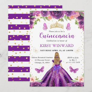 Purple Dress Blonde Princess Quinceanera Invitation
