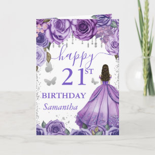 Purple Dress Brunette Haired Princess Birthday Card