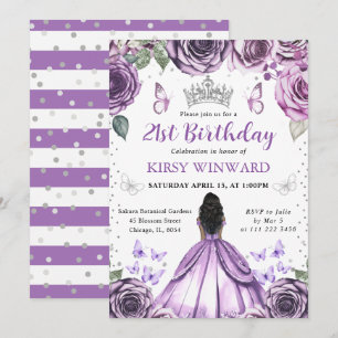 Purple Dress Dark Skin Princess Birthday Invitation