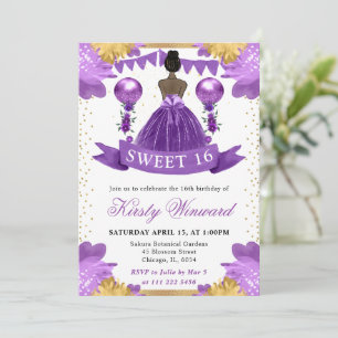 Purple Dress Dark Skin Princess Sweet 16 Invitation