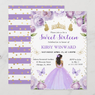 Purple Dress Dark Skin Princess Sweet 16 Invitation