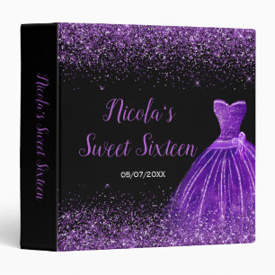 Purple Dress Faux Glitter Sweet 16 Photo Album Binder