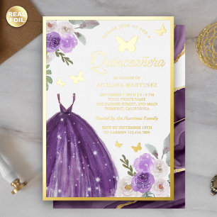 Purple Dress Floral Butterfly Quinceanera Gold
