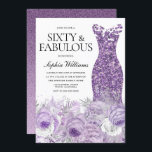Purple Dress Floral Sixty & Fabulous 60th Birthday Invitation<br><div class="desc">Purple Sparkle Dress & Beautiful Purple Floral Sixty & Fabulous Womans 60th Birthday Party Invitation

Variations to the invitation and matching items in our store</div>