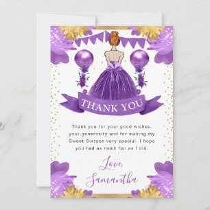 Purple Dress Red Hair Princess Sweet 16 Thank You Card