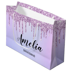 Purple drip glitter Personalized Bridesmaids   Large Gift Bag