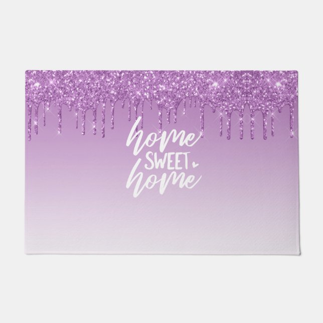 Purple Dripping Glitter | Home Sweet Home Doormat (Front)