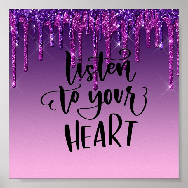 Purple Dripping Glitter Inspirational Quote Poster (Front)