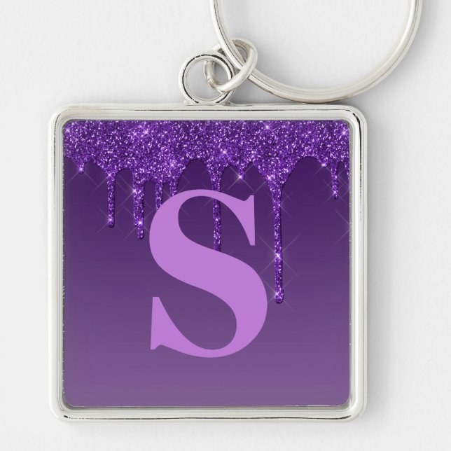 Purple Dripping Glitter   Keychain (Front)