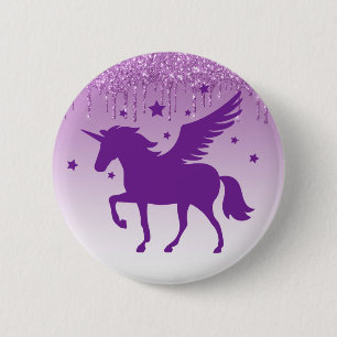 Purple Dripping Glitter Magical Purple Unicorn 2 Inch Round Button
