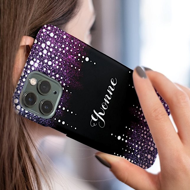 Purple Dripping Glitter Rain Glamourous Ombre Name Case-Mate iPhone Case (Creator Uploaded)