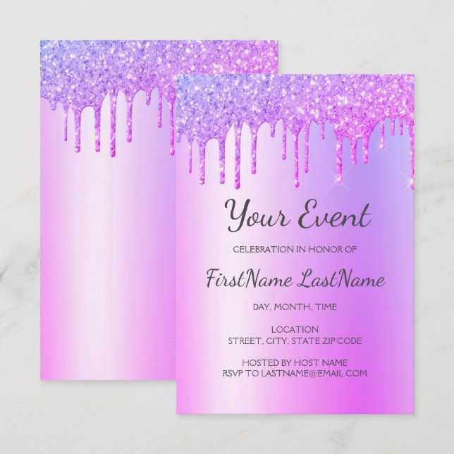 Purple Dripping Glitter Sweet 16 Bridal Shower Invitation (Front/Back)