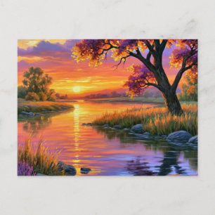 Purple Dusk Mirrored on Calm Evening Waters Artwor Postcard