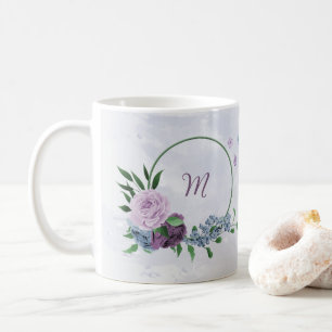 Purple dusty blue floral  coffee mug