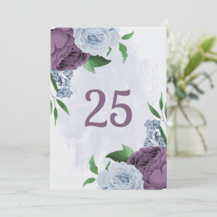 Purple dusty blue floral table number card