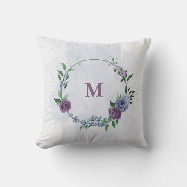Purple dusty blue floral  throw pillow (Front)