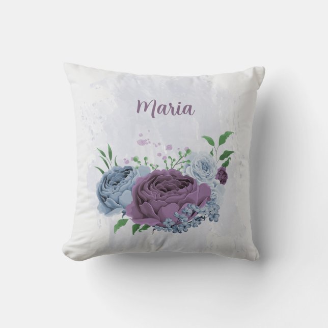 Purple dusty blue floral  throw pillow (Front)