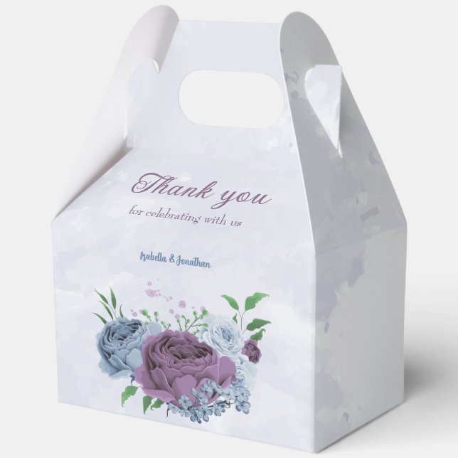 Purple dusty blue floral wedding  favor box (Front)