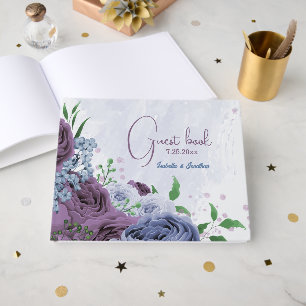 Purple dusty blue floral wedding  guest book