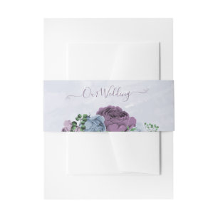 Purple dusty blue floral wedding invitation belly band
