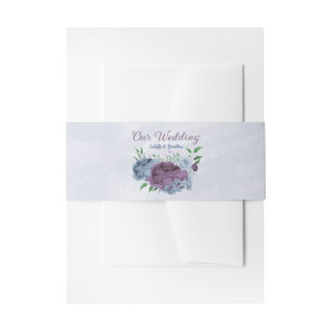 Purple dusty blue floral wedding invitation belly band