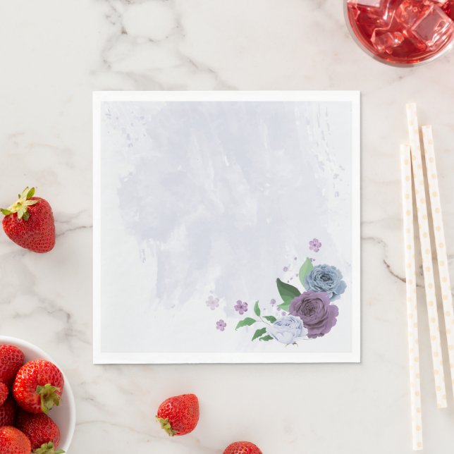 Purple dusty blue floral wedding napkin (Insitu)