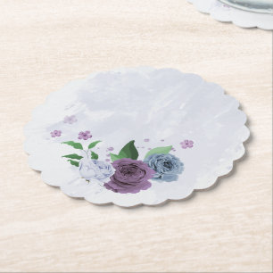 Purple dusty blue floral wedding paper coaster