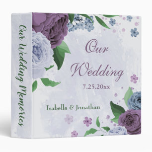 Purple dusty blue floral wedding photo album binder
