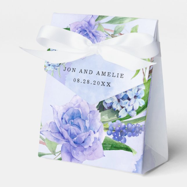 Purple Dusty Blue Tulip Peony Wedding Favor Box (Front Side)