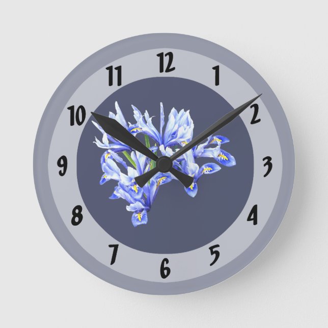 Purple Dwarf Iris Heart Round Clock (Front)