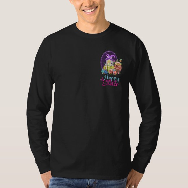Purple Dwarf Spring Gnome Happy Easter Eggs Basket T-Shirt (Front)