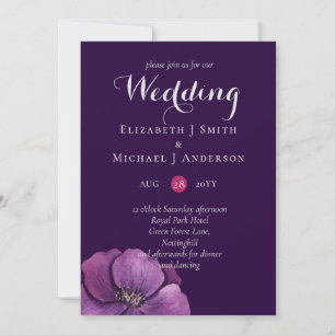 Purple Dynasty Dark Floral Budget Wedding Invites