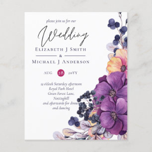 Purple Dynasty Dark Floral Budget Wedding Invites Flyer