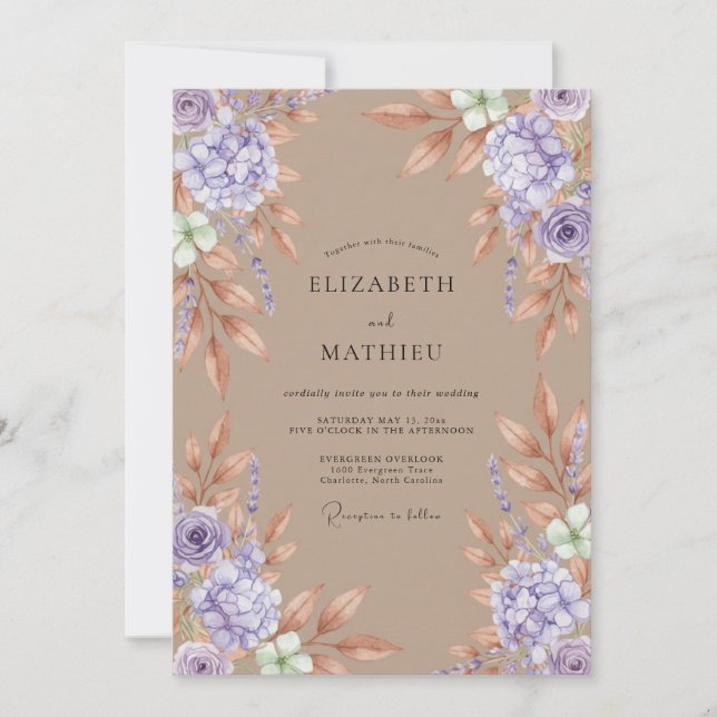 Purple Earthy Botanical Wedding Invitation (Front)