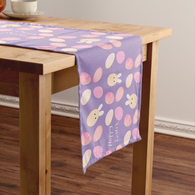 Purple Easter Egg Bunny Abstract Preppy Millennial Short Table Runner (In Situ)