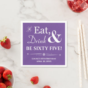 Purple Eat Drink Be Sixty Five Retro 65th Birthday Napkin