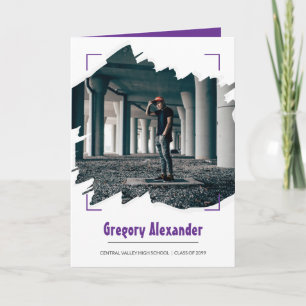 Purple Edgy Abstract Brushstroke Photo Graduation Invitation
