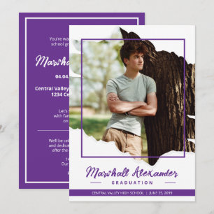 Purple Edgy Abstract Torn Photo Graduation Invitation