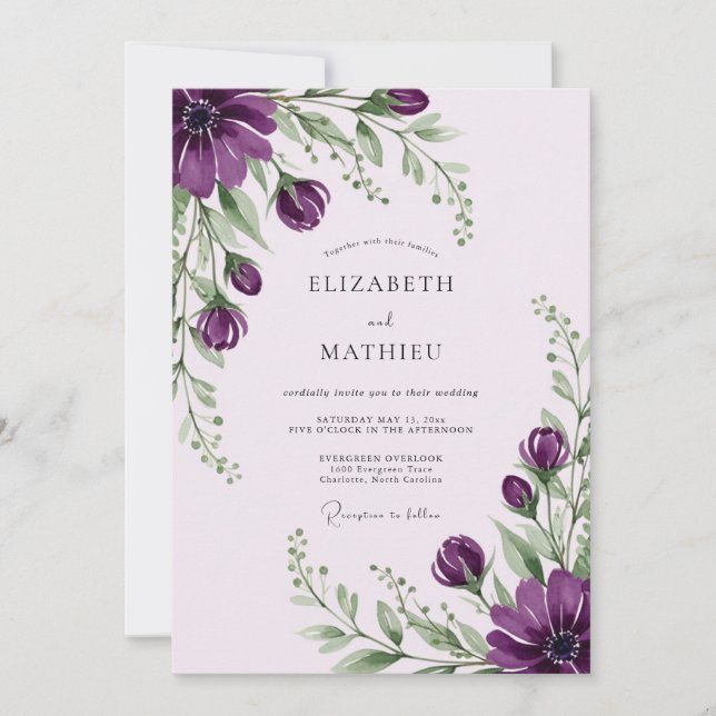 Purple Efflorescent Spring Wedding Invitation (Front)