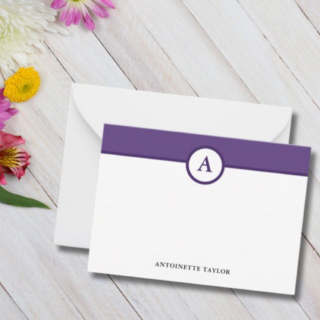 Purple Eggplant Monogram Personalized Note Cards (Creator Uploaded)