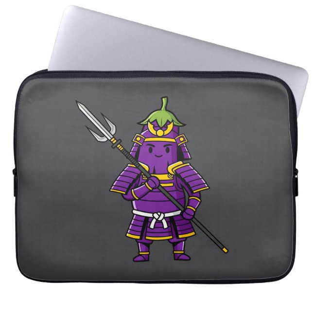 Purple Eggplant Samurai Warrior with Spear Illustr Laptop Sleeve (Front)